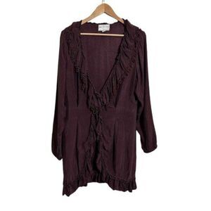 Vtg Ann Ferriday Ruffle Tie Front Tunic Top Burgundy Whimsy Goth Vampire Fairy